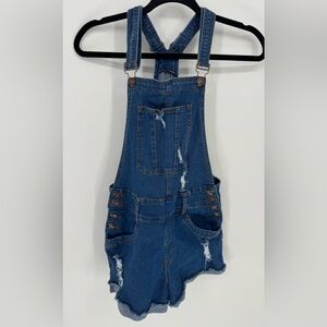 Diamante Women's Denim Bib Overall Shorts